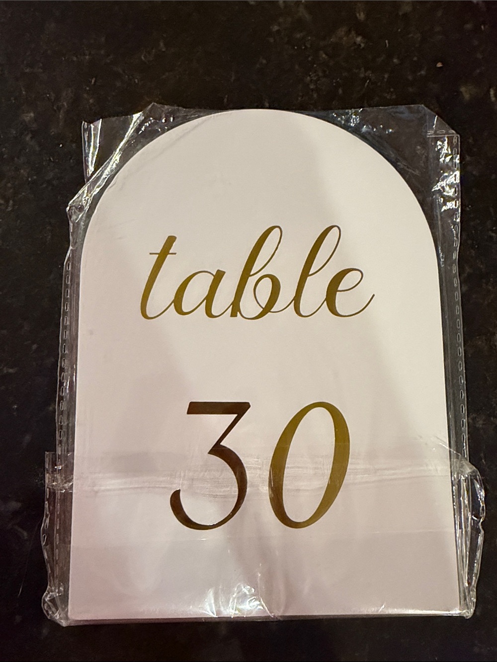 Table 30 Gold on White Arched Table Number Sign